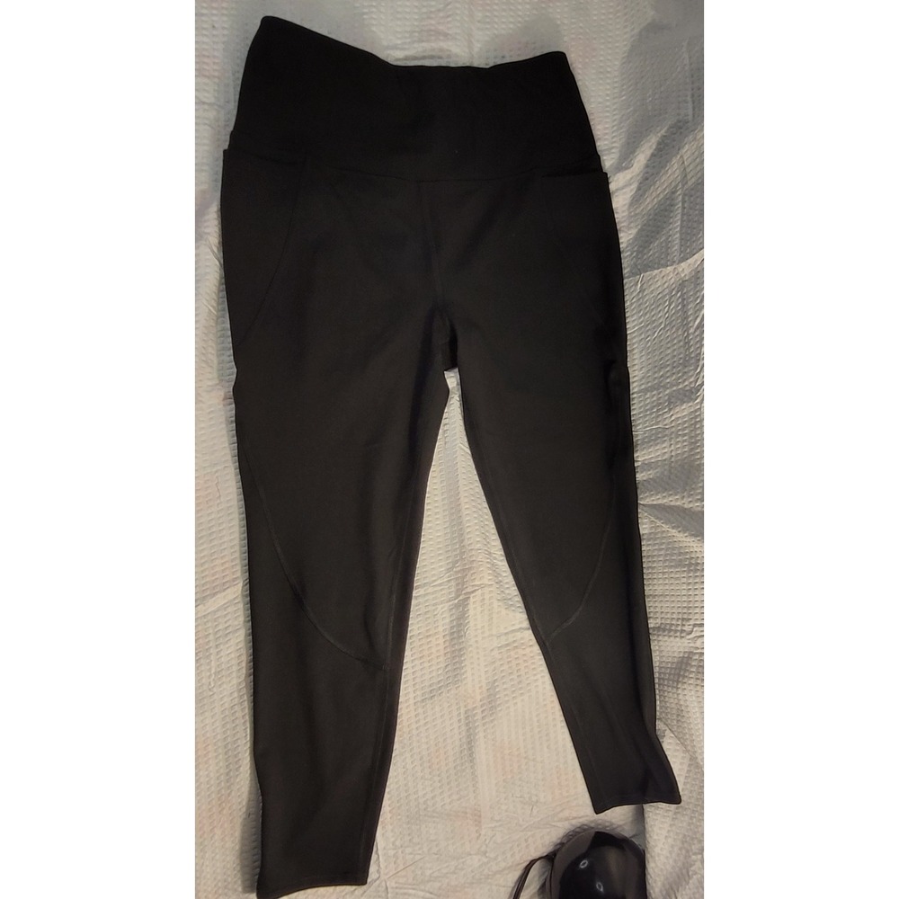 Mta Sport Womens High Waisted Athletic Leggings Black Side Pockets Size L